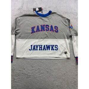 The Wild Collective Kansas Jayhawks Mesh Crew Fleece Grey White Small TAR312AAKC